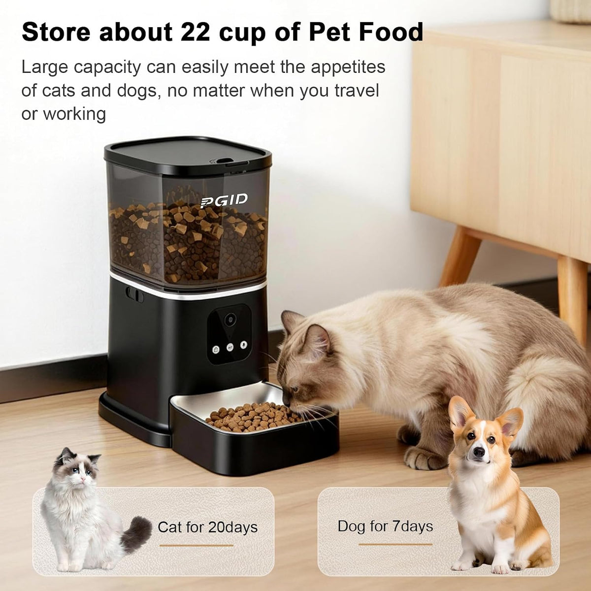 Automatic Cat Feeder,2.4G Automatic Dog Food Dispenser,Auto Dog Feeder with APP Control,5L Timed Auto Cats Food Dispenser W 2-Way Audio for Multiple Pet