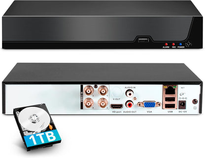 4 Channel DVR for Security Camera with 1TB Hard Drive, 4CH DVR Supports 5MP/4MP/1080P AHD/TVI/CVI/CVBS/IP Cameras, 24/7 Surveillance Recording,Human Detection,Remote Access