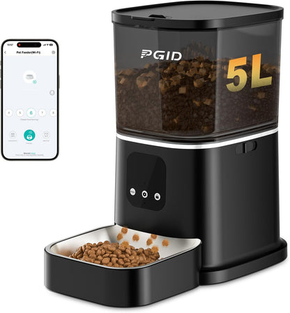 Automatic Cat Feeder,2.4G Automatic Dog Food Dispenser,Auto Dog Feeder with APP Control,5L Timed Auto Cats Food Dispenser W 2-Way Audio for Multiple Pet