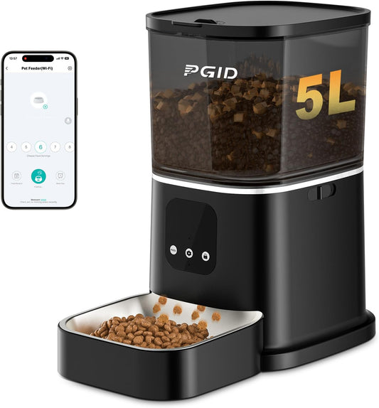 Automatic Cat Feeder,2.4G Automatic Dog Food Dispenser,Auto Dog Feeder with APP Control,5L Timed Auto Cats Food Dispenser W 2-Way Audio for Multiple Pet