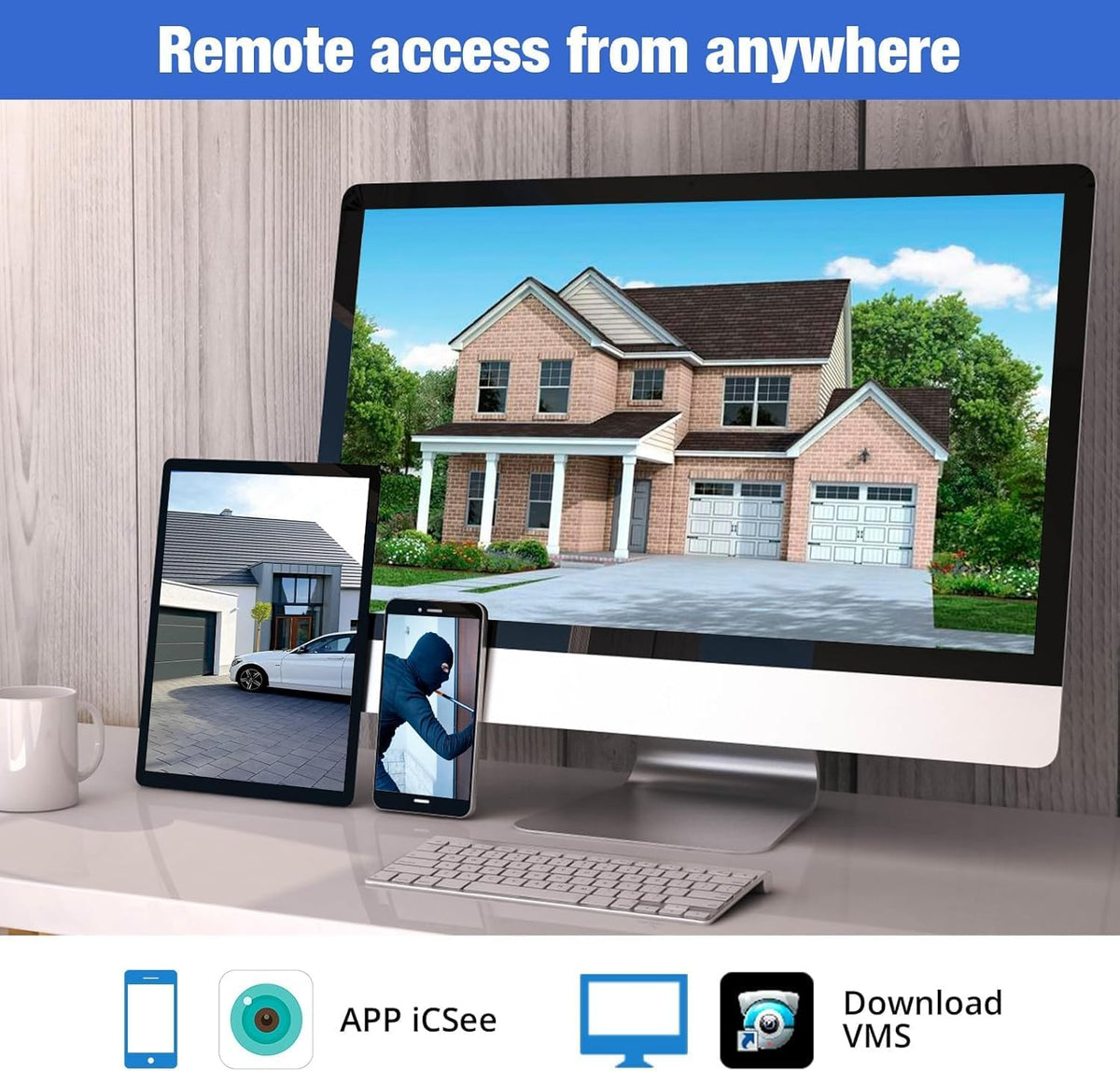 4 Channel DVR for Security Camera with 1TB Hard Drive, 4CH DVR Supports 5MP/4MP/1080P AHD/TVI/CVI/CVBS/IP Cameras, 24/7 Surveillance Recording,Human Detection,Remote Access
